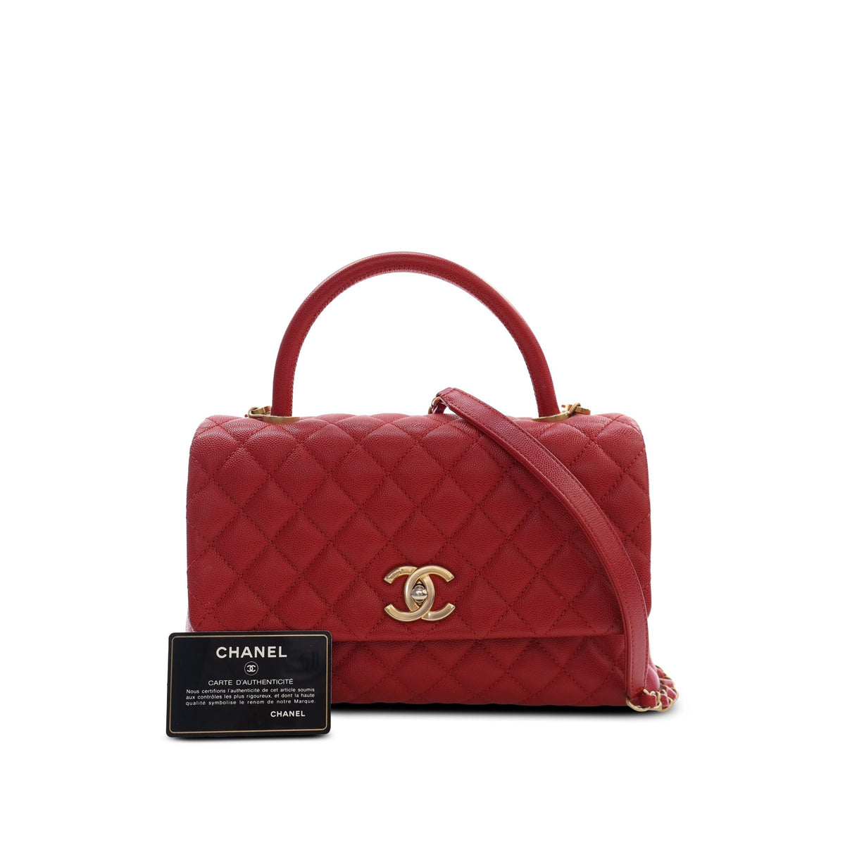 Chanel Small Quilted Caviar Coco Top Handle Bag — Red