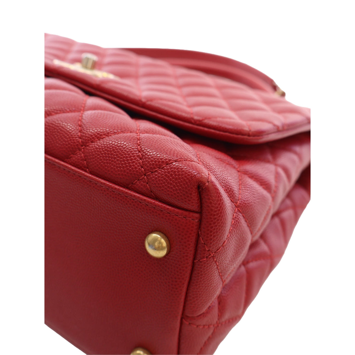 Chanel Small Quilted Caviar Coco Top Handle Bag — Red