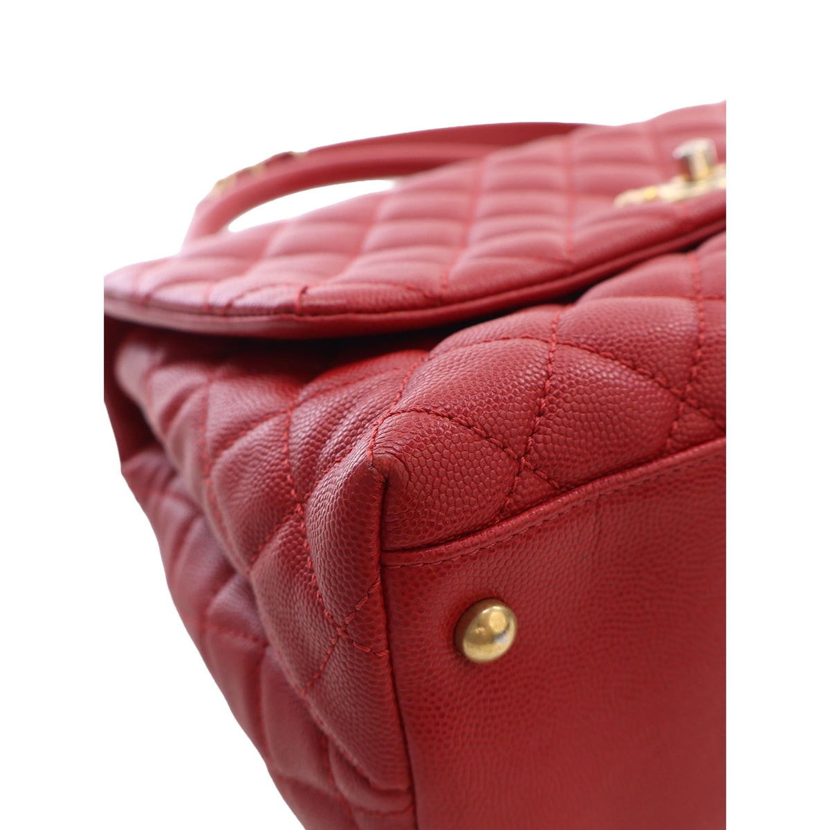 Chanel Small Quilted Caviar Coco Top Handle Bag — Red