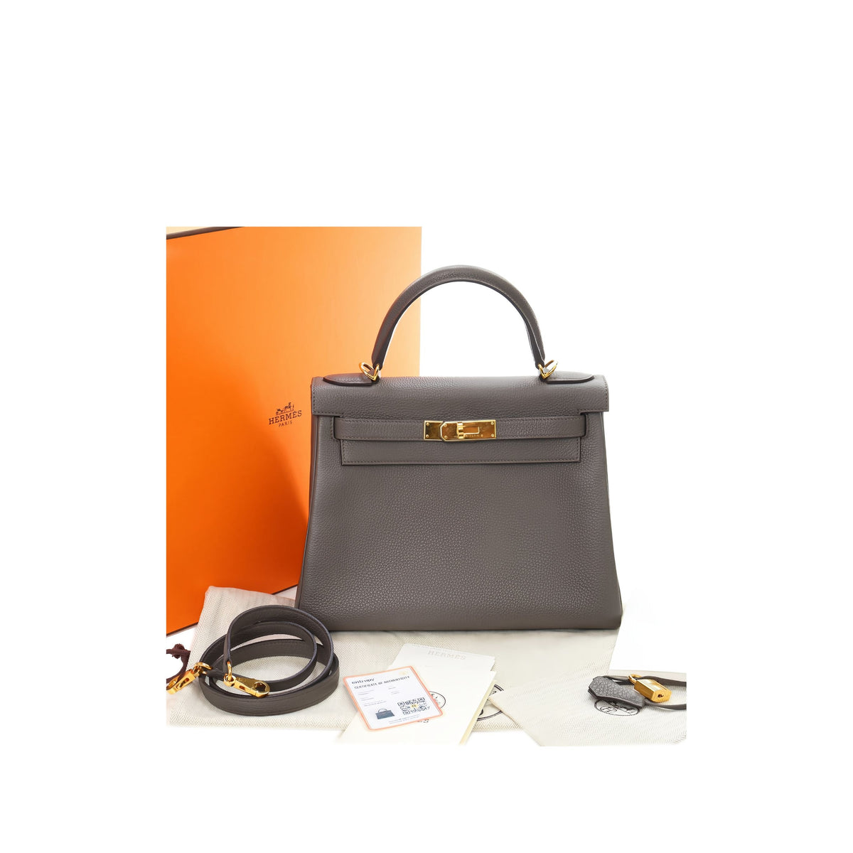 Hermès Togo Kelly II Retourne 28 — Gray