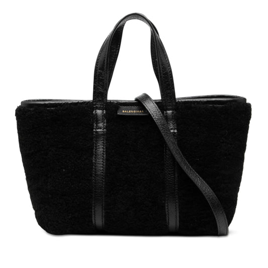 Balenciaga Small Shearling and Leather Barbes East West Shopper Tote