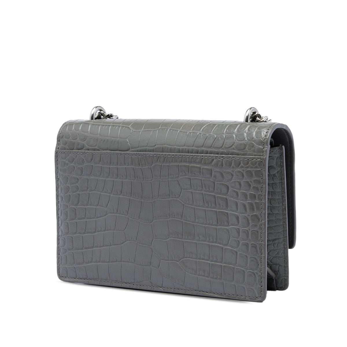 Saint Laurent Mini Croc Embossed Leather Monogram Sunset Wallet on Chain