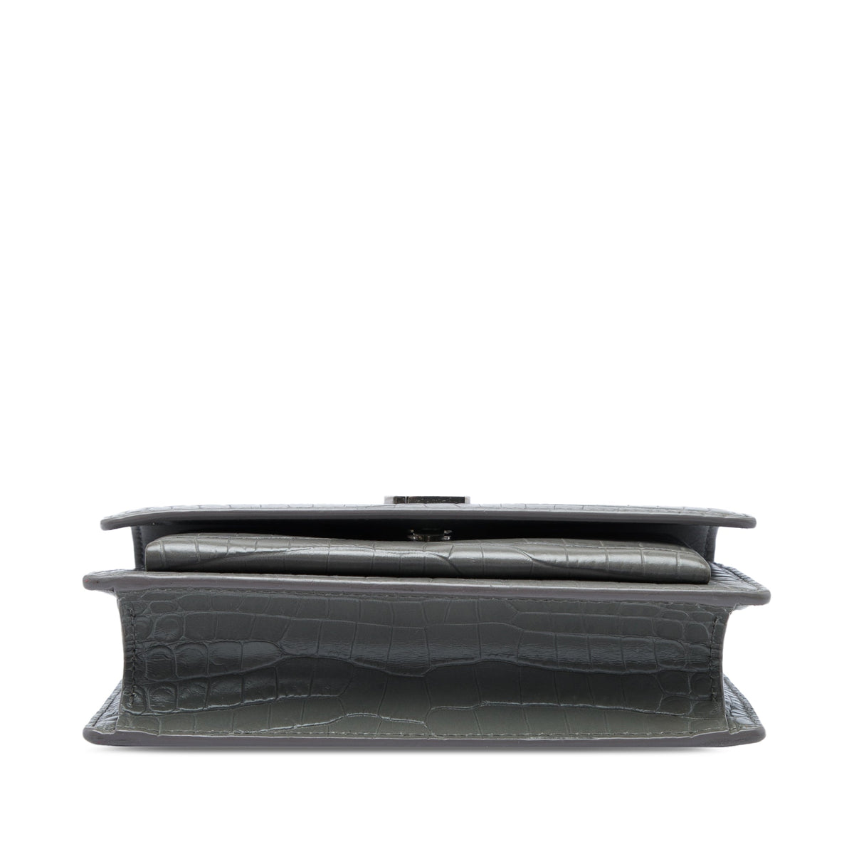 Saint Laurent Mini Croc Embossed Leather Monogram Sunset Wallet on Chain