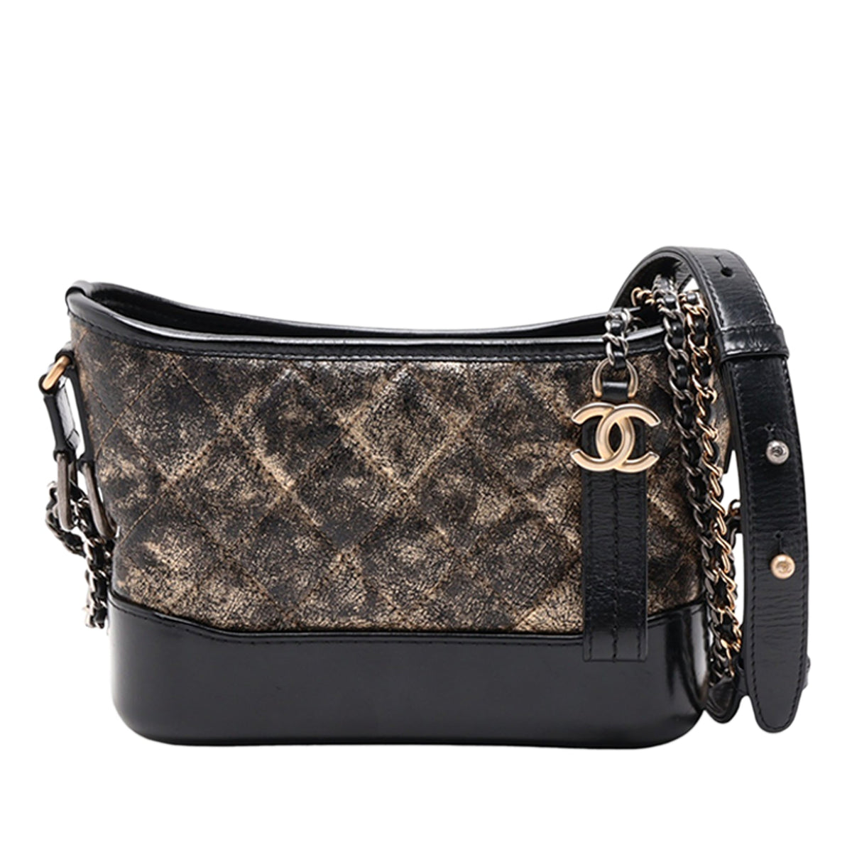 Chanel Medium Quilted Metallic Crumpled Goatskin Gabrielle Hobo — Black