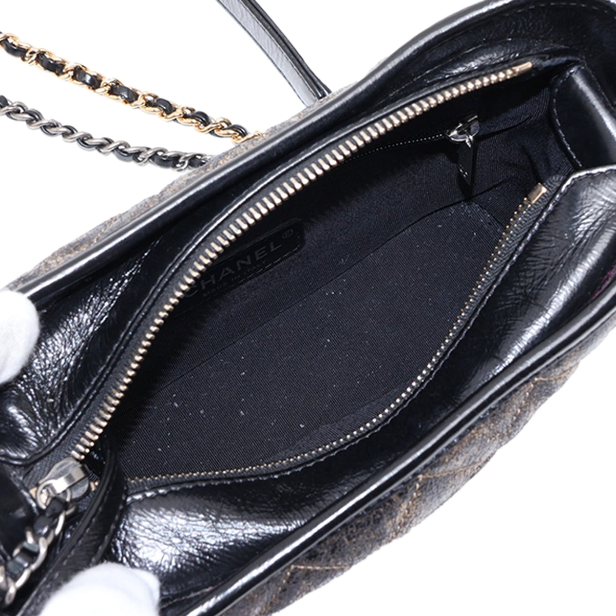 Chanel Medium Quilted Metallic Crumpled Goatskin Gabrielle Hobo — Black