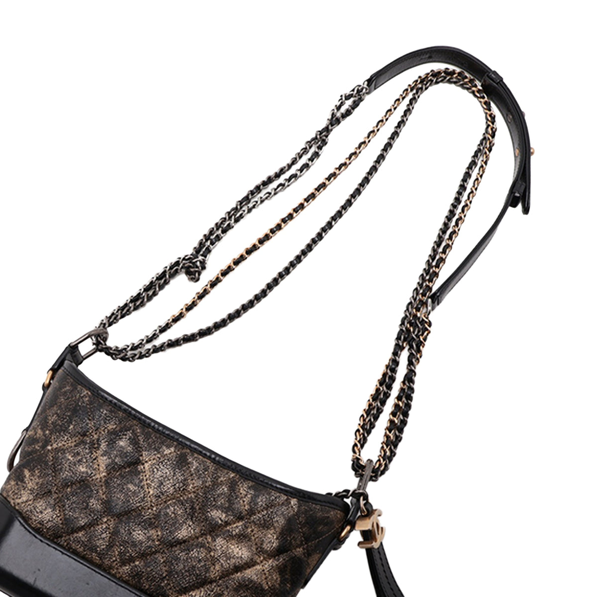 Chanel Medium Quilted Metallic Crumpled Goatskin Gabrielle Hobo — Black