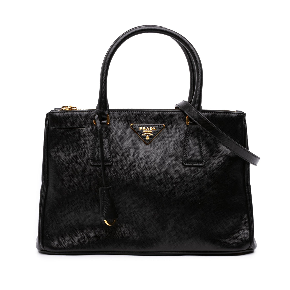 Prada Small Saffiano Lux Galleria Double Zip Satchel — Black