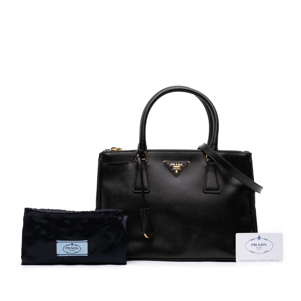 Prada Small Saffiano Lux Galleria Double Zip Satchel — Black