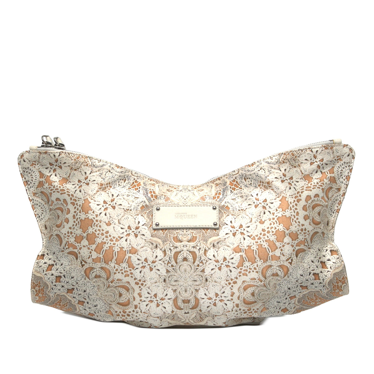 Alexander McQueen Medium Satin De Manta Printed Clutch — White