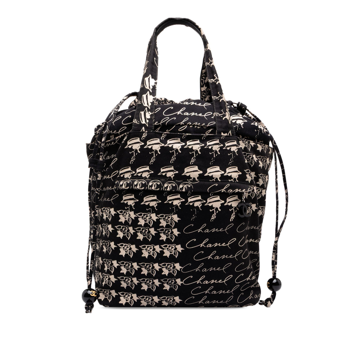 Chanel CC Canvas Grafitti Drawstring Tote — Black