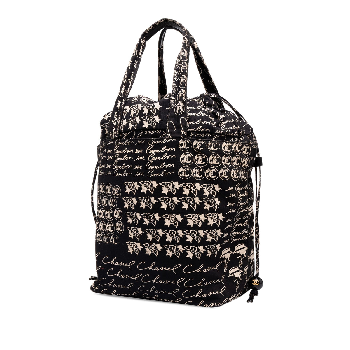 Chanel CC Canvas Grafitti Drawstring Tote — Black