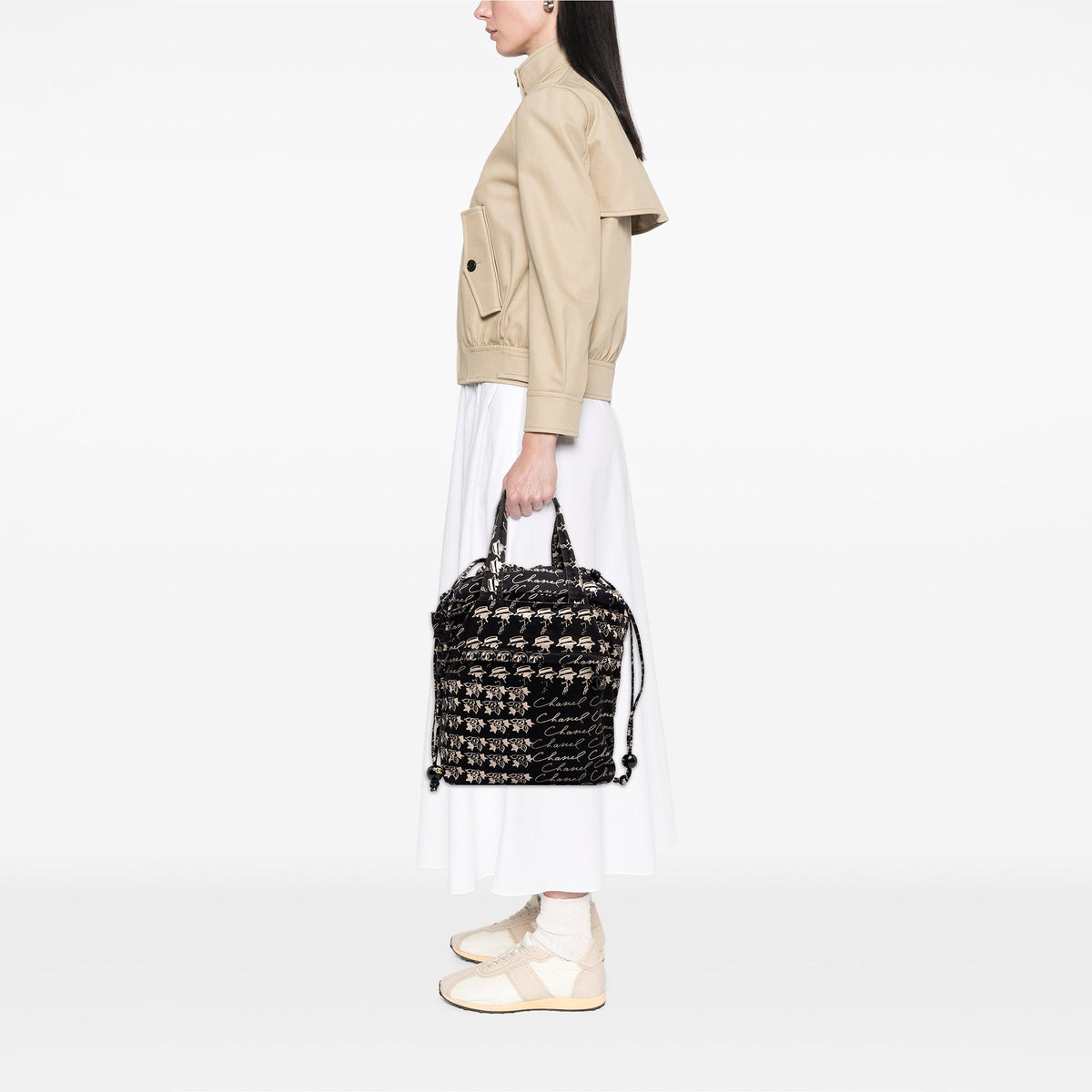 Chanel CC Canvas Grafitti Drawstring Tote — Black
