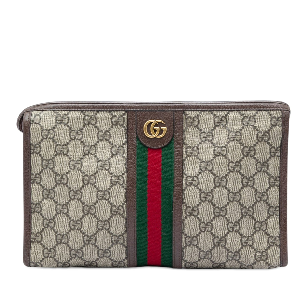 Gucci GG Supreme Web Ophidia Clutch — Beige
