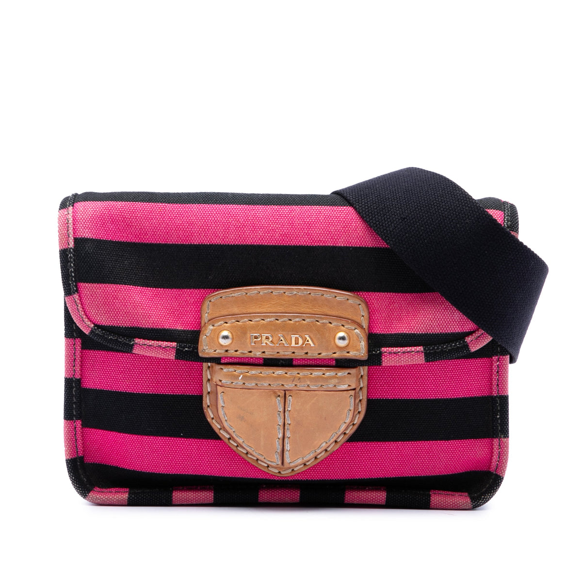 Prada Canvas Canapa Righe Striped Crossbody — Pink
