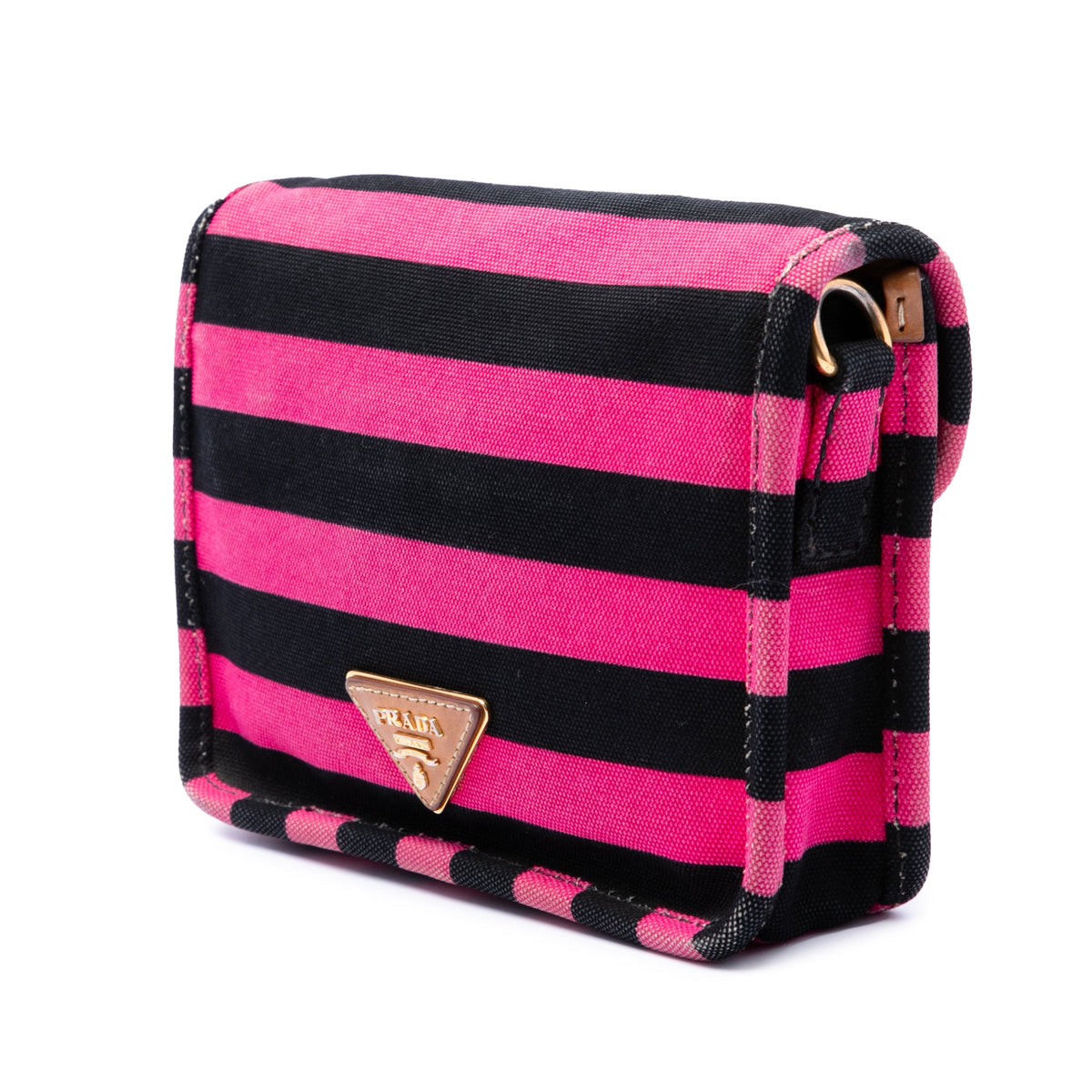 Prada Canvas Canapa Righe Striped Crossbody — Pink