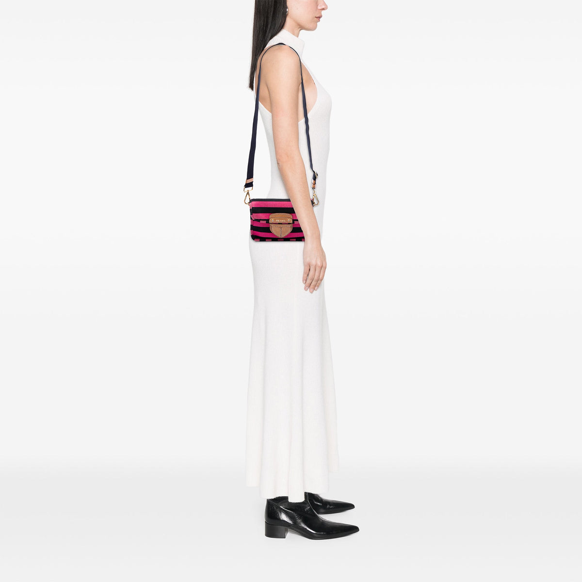 Prada Canvas Canapa Righe Striped Crossbody — Pink