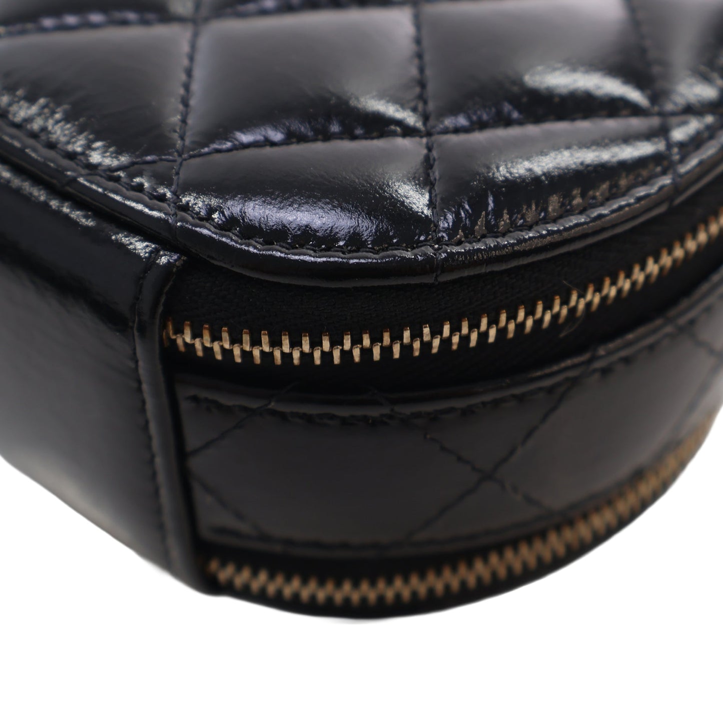 Chanel Quilted Glazed Lambskin Handle With Care Round Vanity Case with Chain