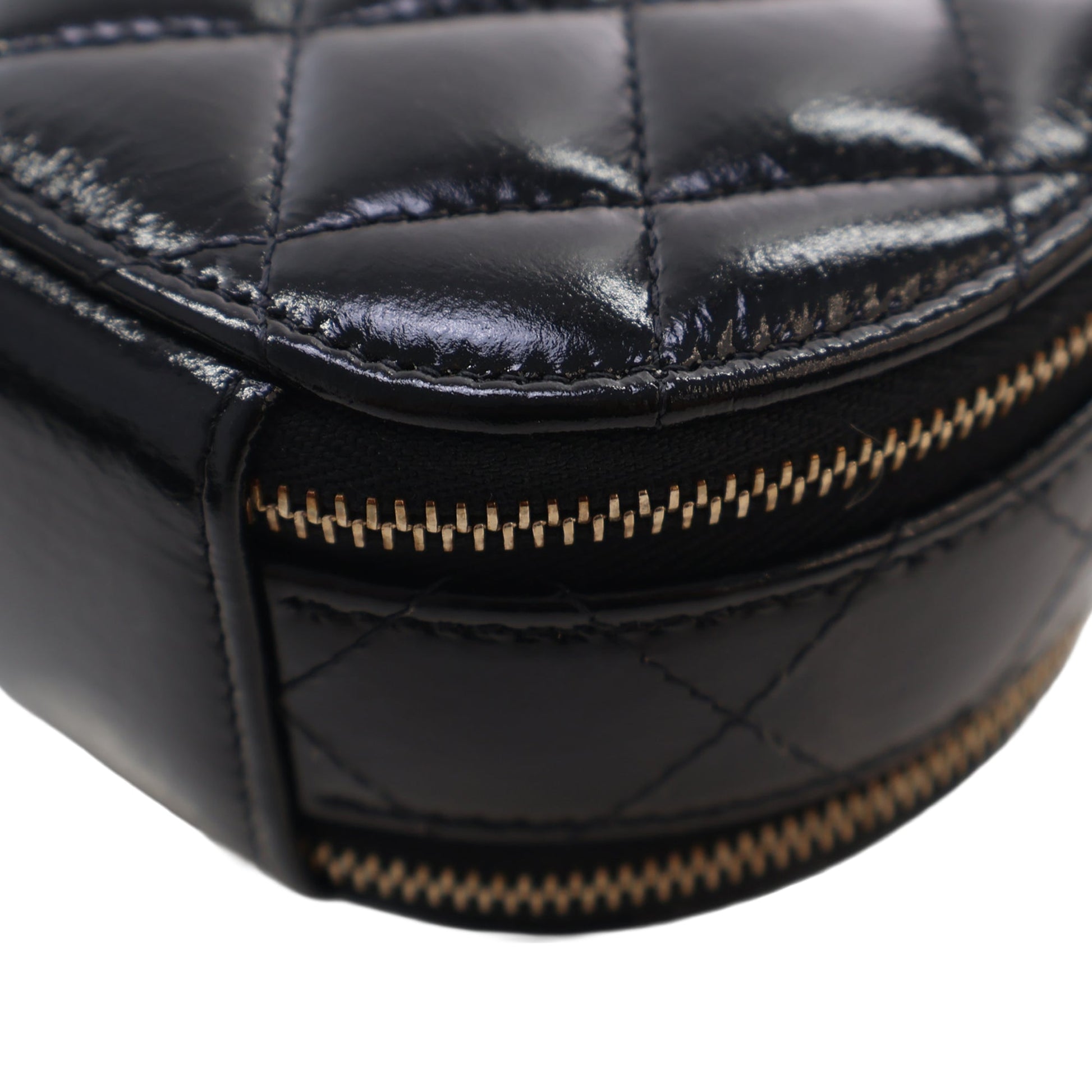 Chanel Quilted Glazed Lambskin Handle With Care Round Vanity Case with Chain