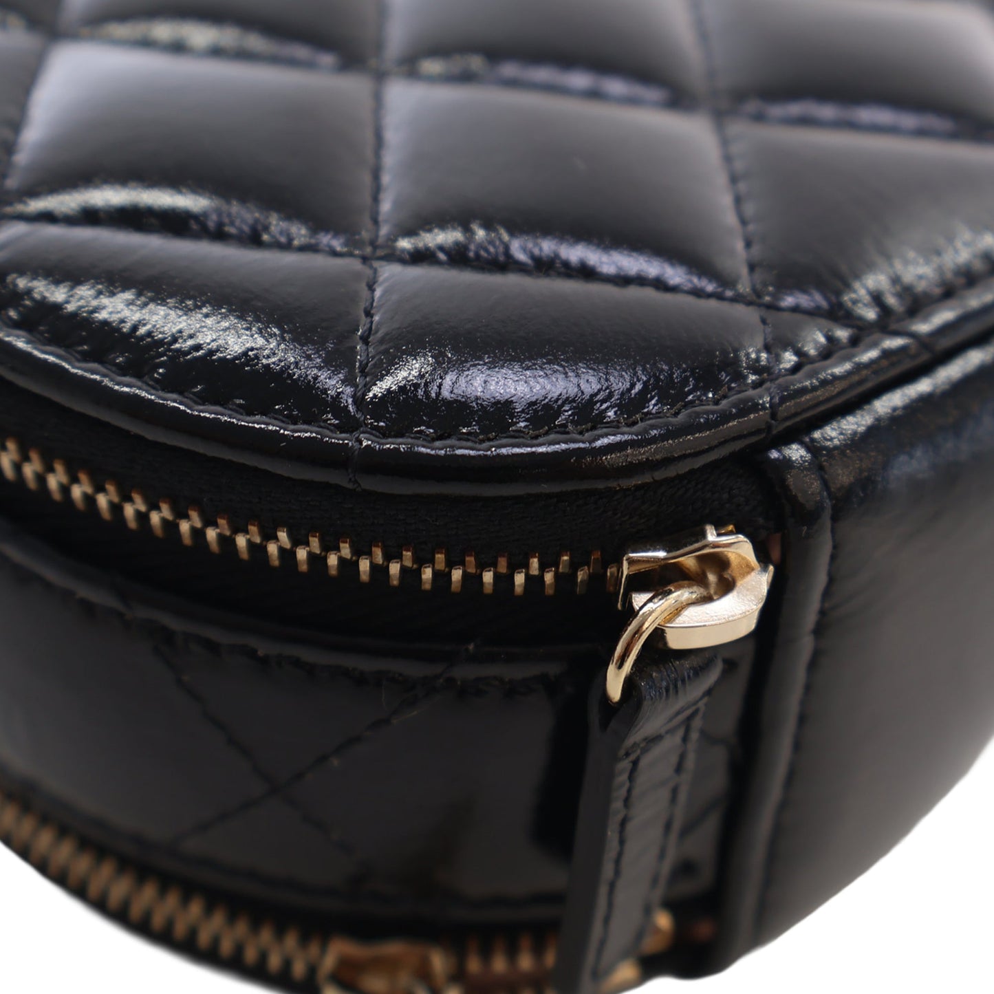 Chanel Quilted Glazed Lambskin Handle With Care Round Vanity Case with Chain