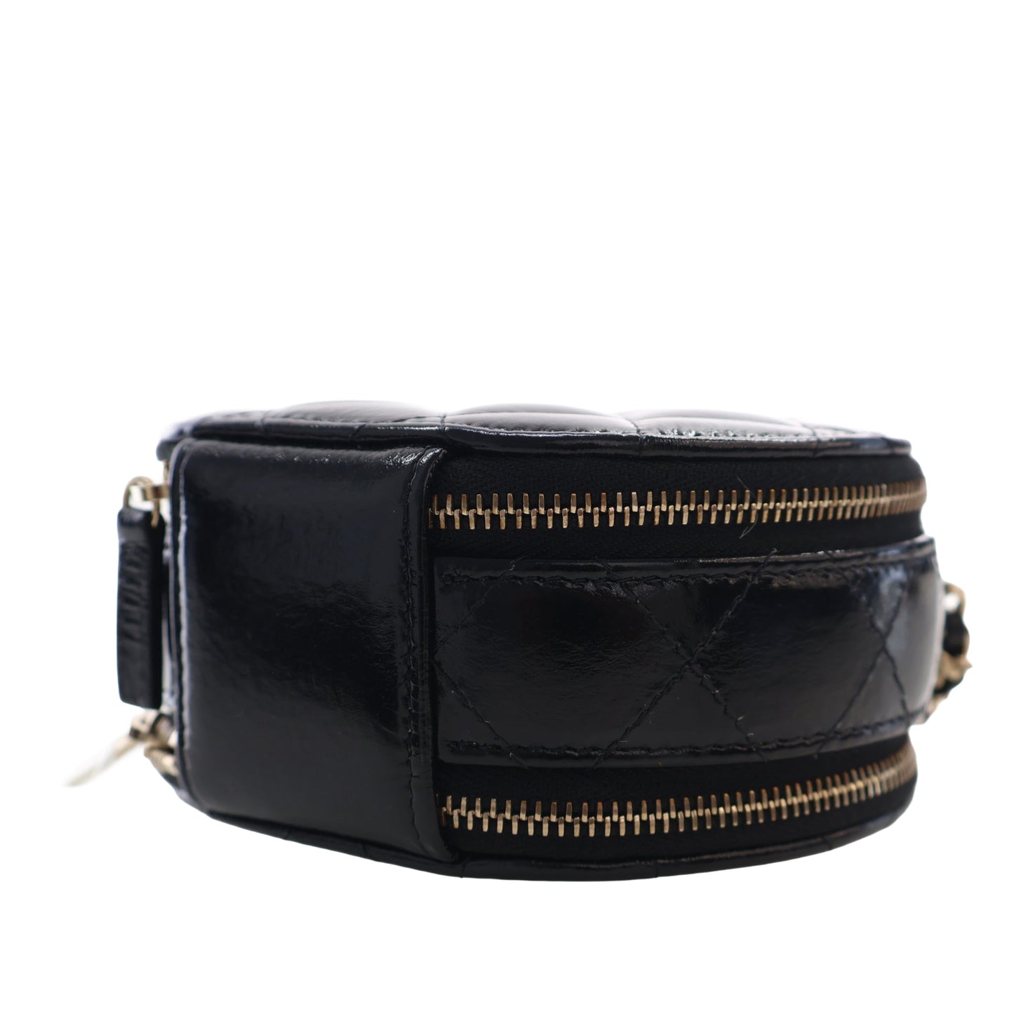 Chanel Quilted Glazed Lambskin Handle With Care Round Vanity Case with Chain