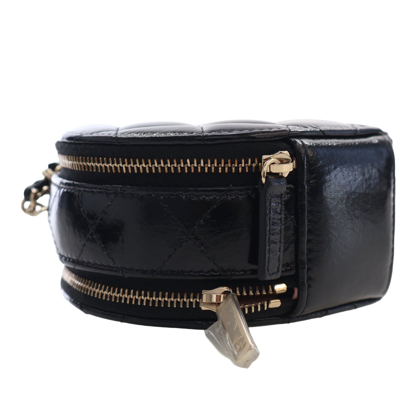 Chanel Quilted Glazed Lambskin Handle With Care Round Vanity Case with Chain