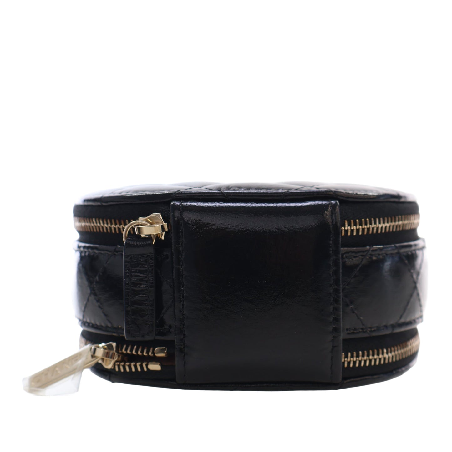 Chanel Quilted Glazed Lambskin Handle With Care Round Vanity Case with Chain