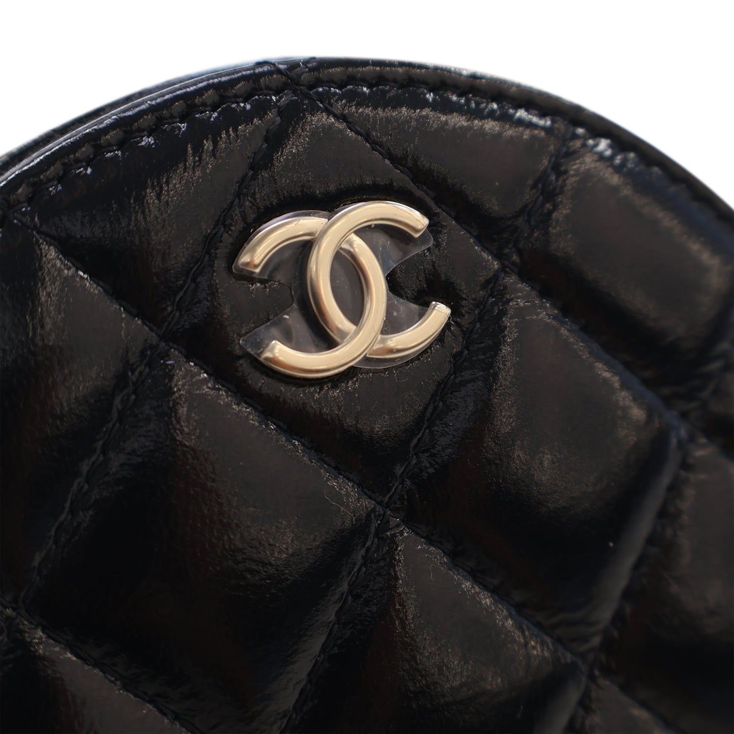 Chanel Quilted Glazed Lambskin Handle With Care Round Vanity Case with Chain