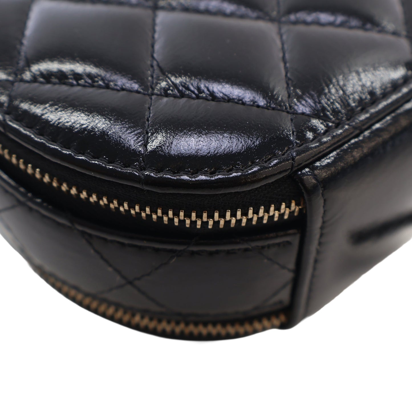 Chanel Quilted Glazed Lambskin Handle With Care Round Vanity Case with Chain
