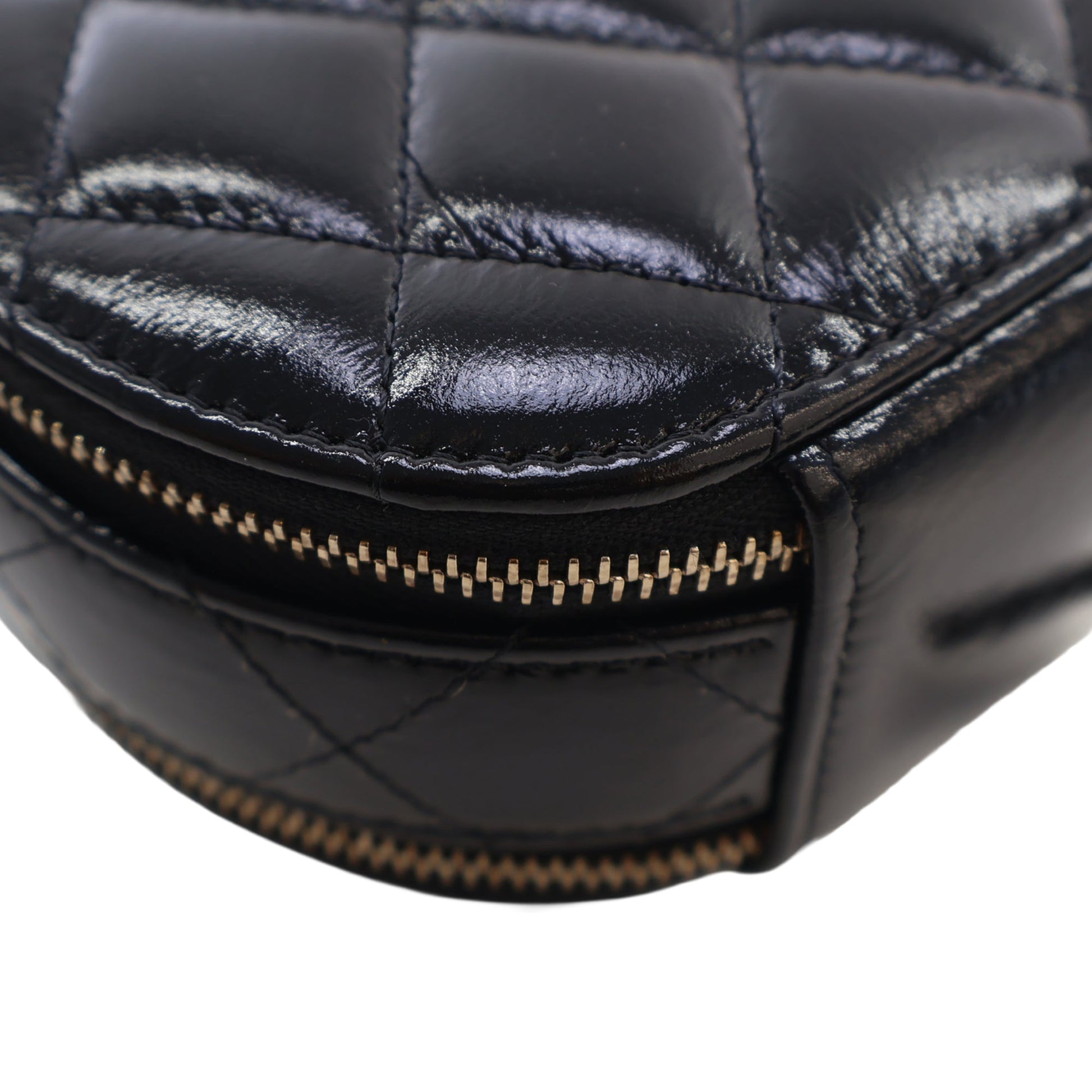 Chanel Quilted Glazed Lambskin Handle With Care Round Vanity Case with Chain