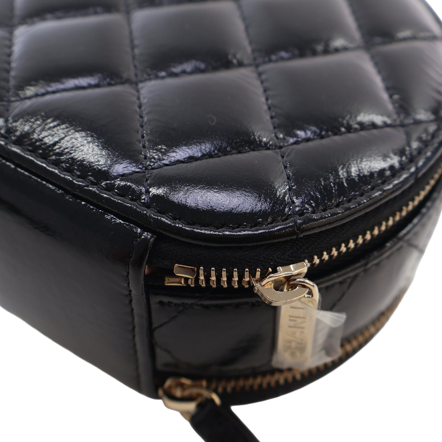Chanel Quilted Glazed Lambskin Handle With Care Round Vanity Case with Chain