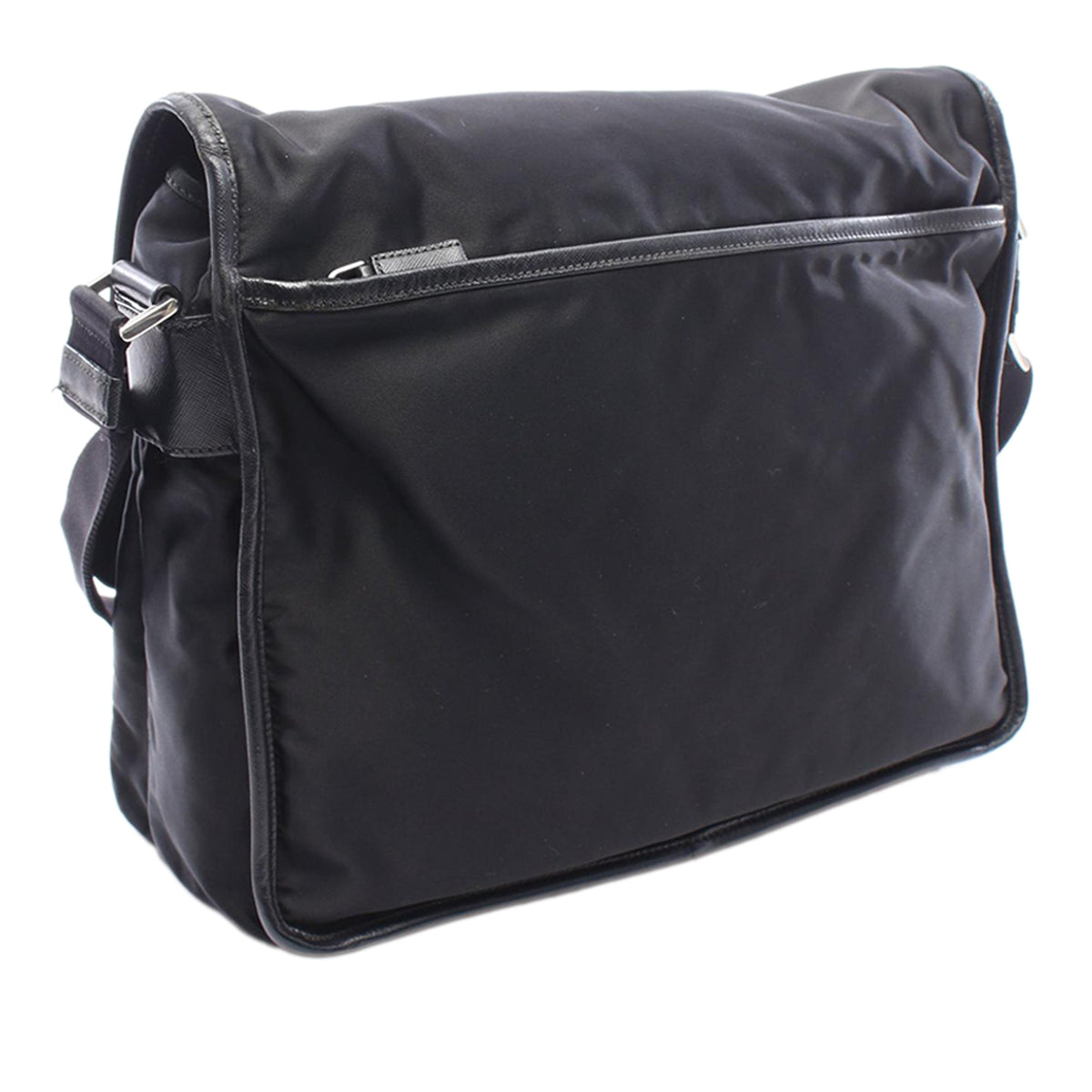 Prada Saffiano Trimmed Tessuto Double Buckle Messenger Bag — Black