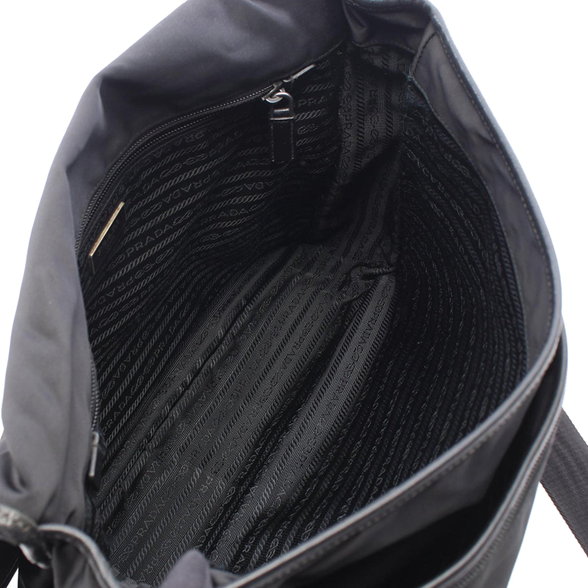 Prada Saffiano Trimmed Tessuto Double Buckle Messenger Bag — Black