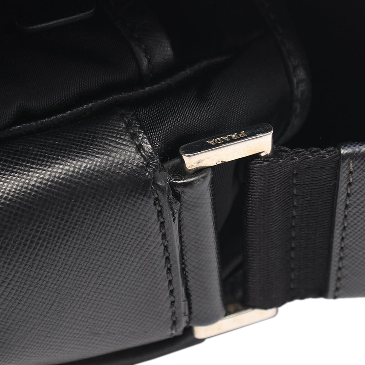Prada Saffiano Trimmed Tessuto Double Buckle Messenger Bag — Black