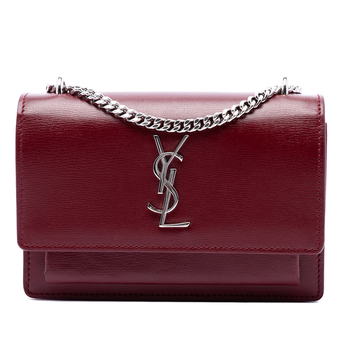 Saint Laurent Small Calfskin Monogram Sunset Crossbody — Red