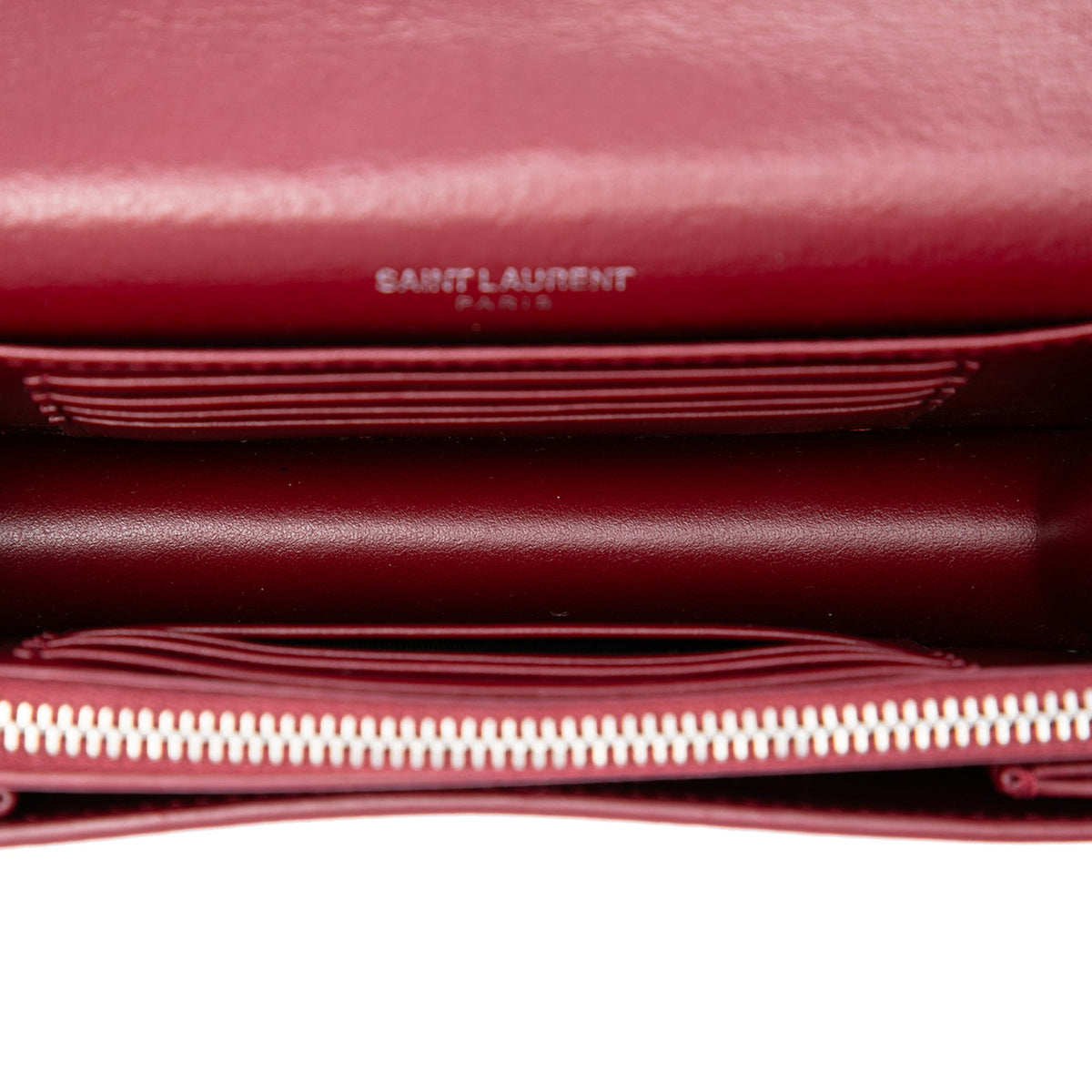 Saint Laurent Small Calfskin Monogram Sunset Crossbody — Red