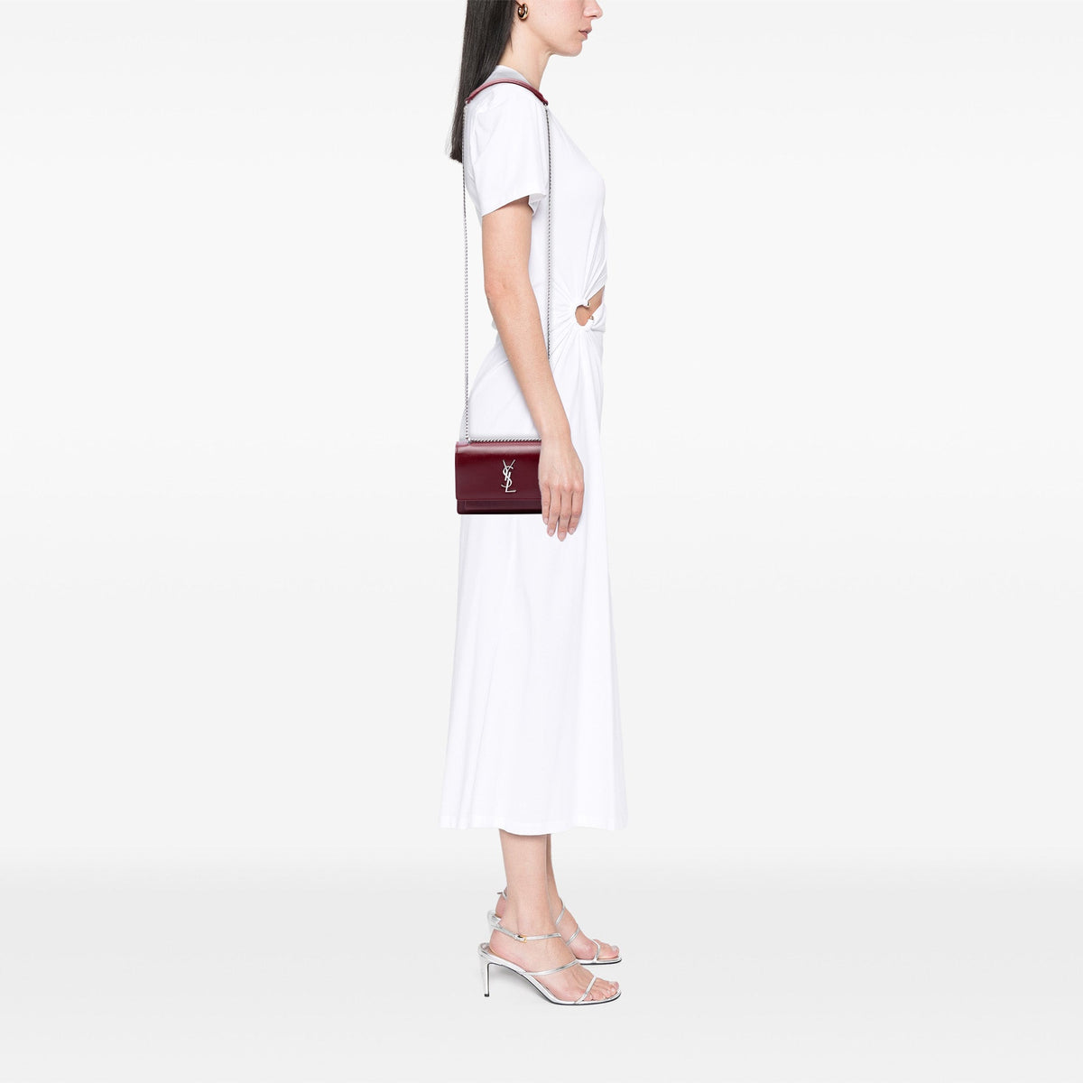 Saint Laurent Small Calfskin Monogram Sunset Crossbody — Red