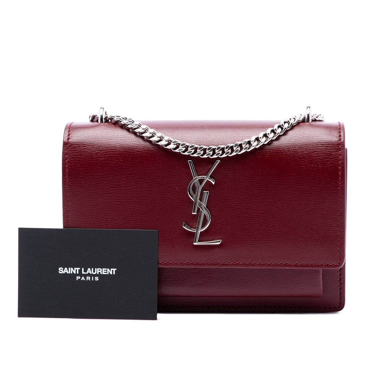 Saint Laurent Small Calfskin Monogram Sunset Crossbody — Red