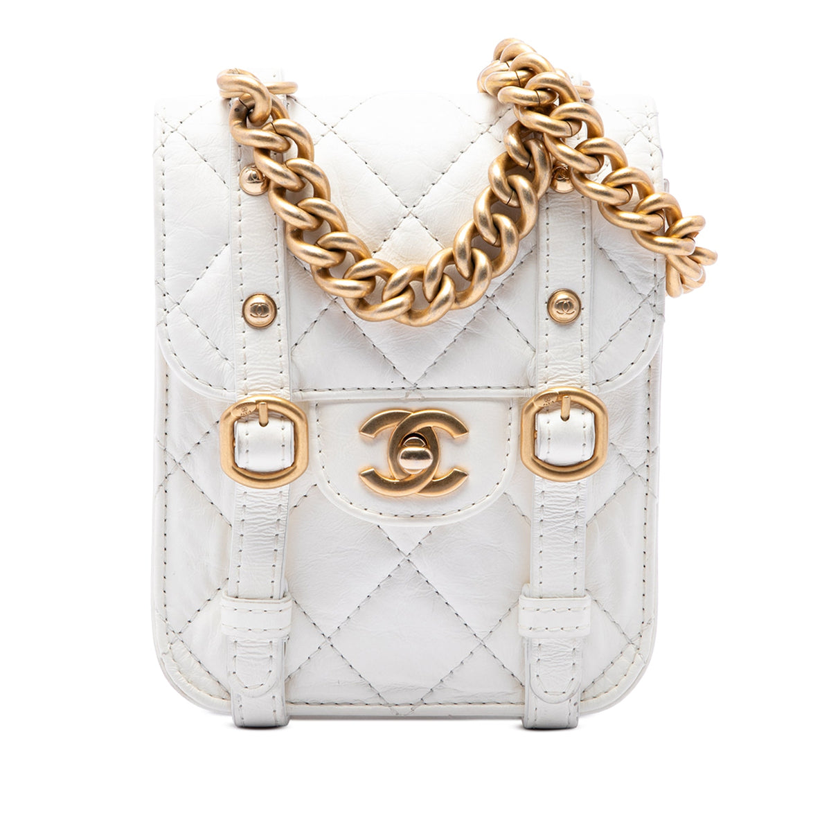 Chanel Mini Aged Calfskin City School Flap — White