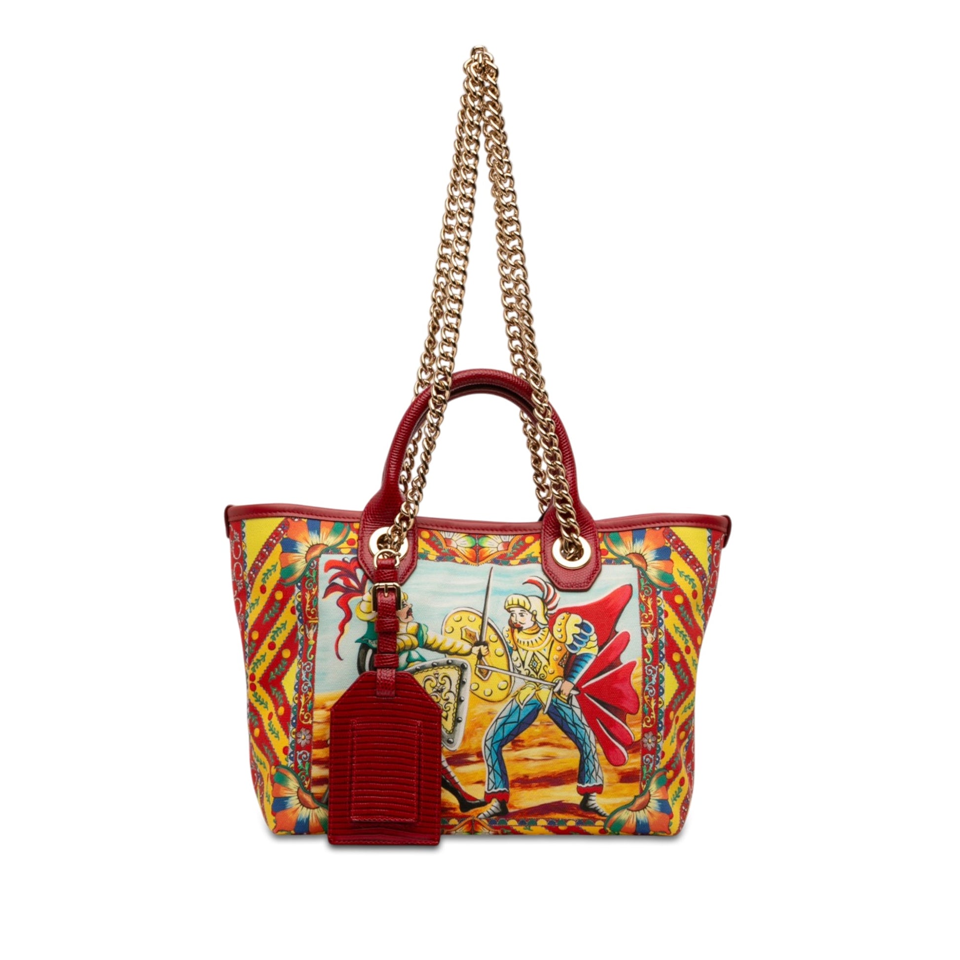 Dolce & Gabbana Snakeskin Embossed Leather Trimmed Canvas Carretto Print Capri Tote