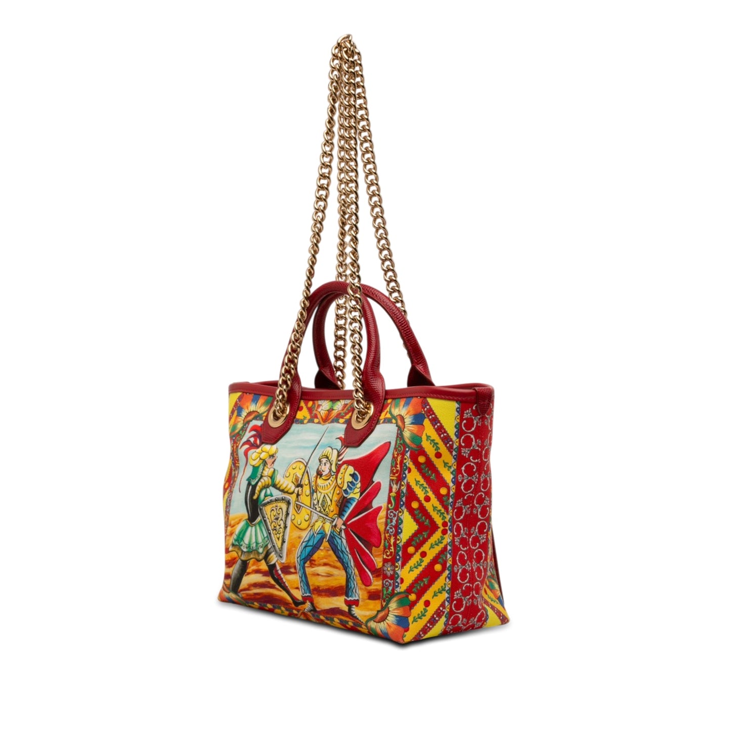 Dolce & Gabbana Snakeskin Embossed Leather Trimmed Canvas Carretto Print Capri Tote