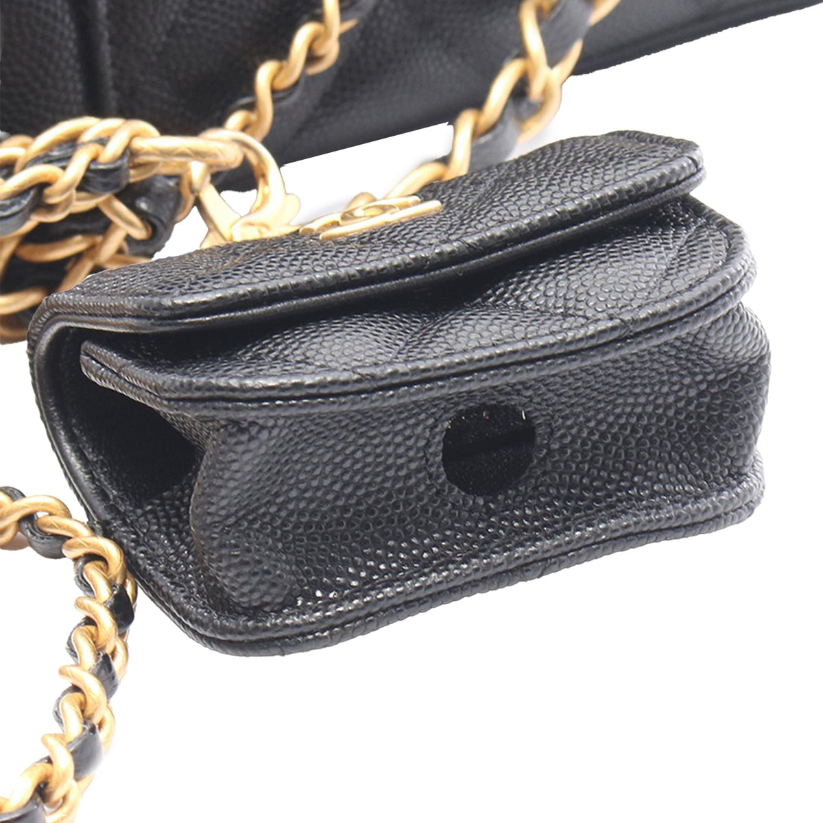 Chanel Small CC Quilted Caviar Vanity Case With Chain — Black
