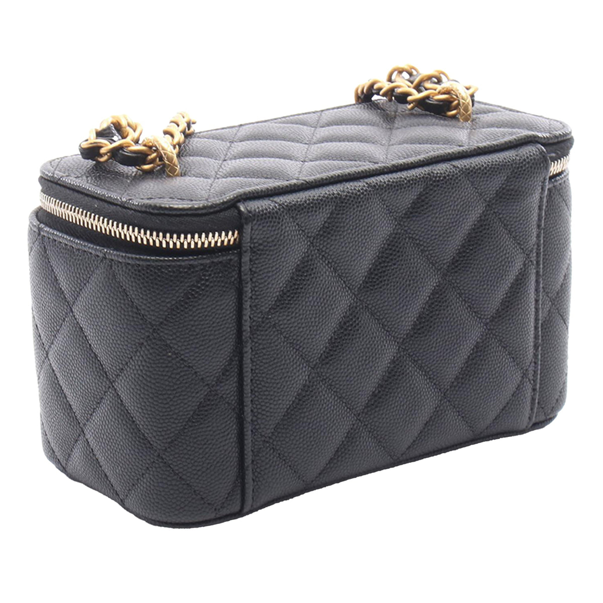 Chanel Small CC Quilted Caviar Vanity Case With Chain — Black