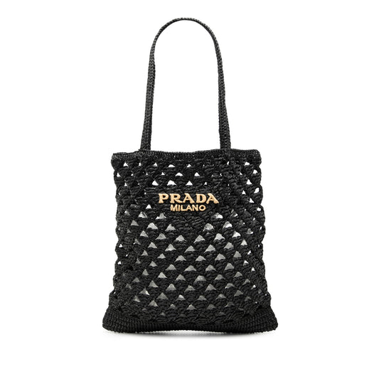 Raffia Effect Crochet Logo Embroidered Tote