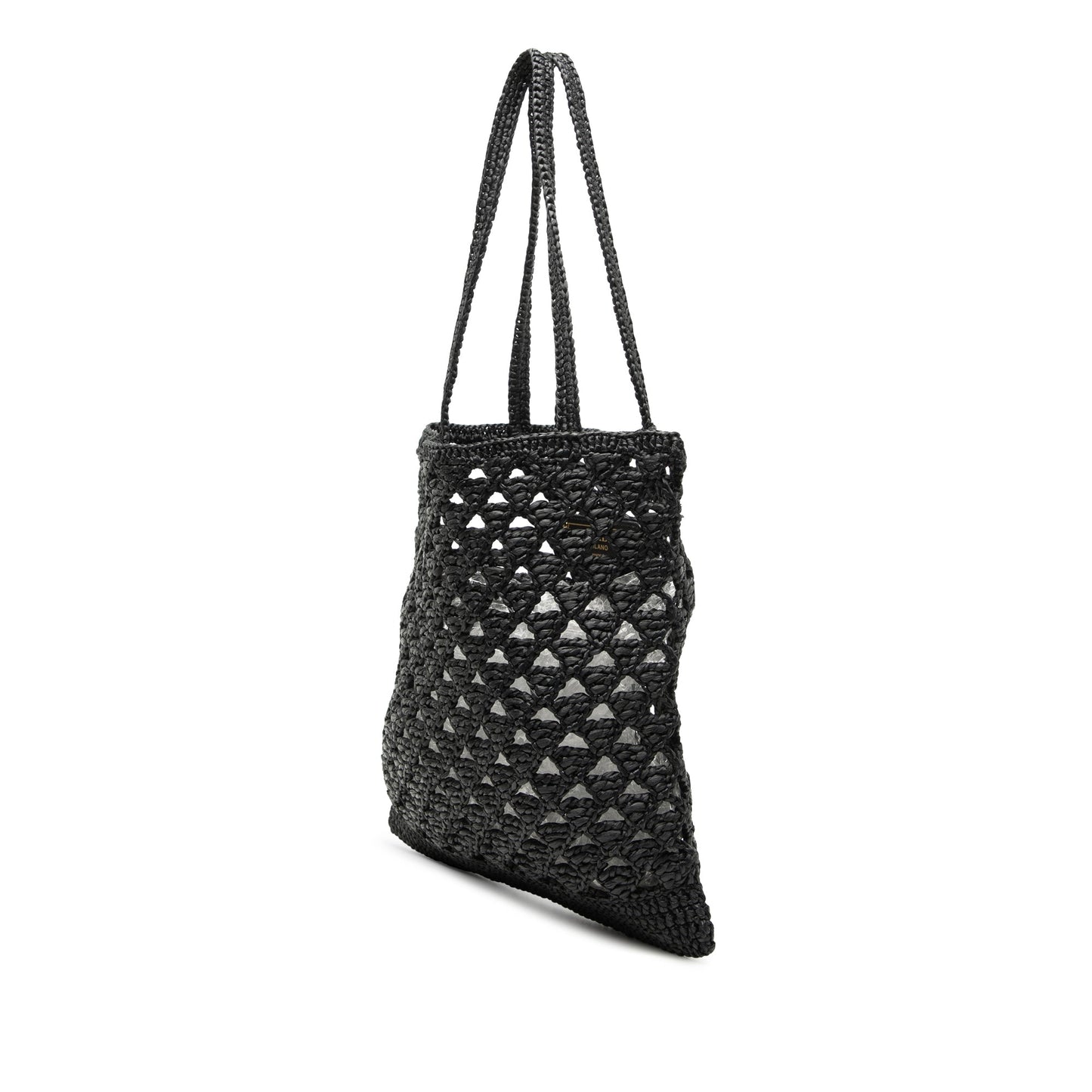 Raffia Effect Crochet Logo Embroidered Tote