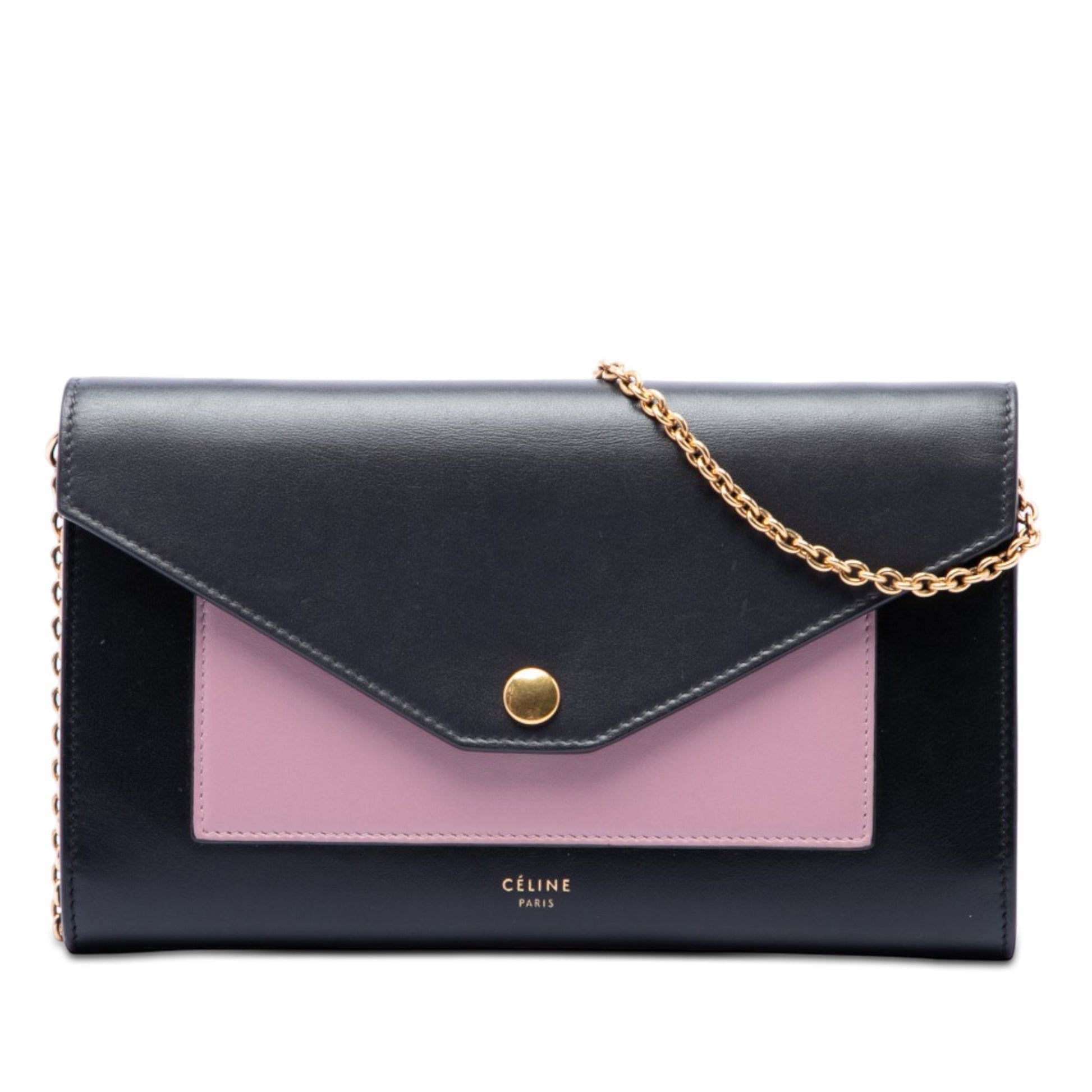Celine Bicolor Leather Pocket Envelope Wallet On Chain
