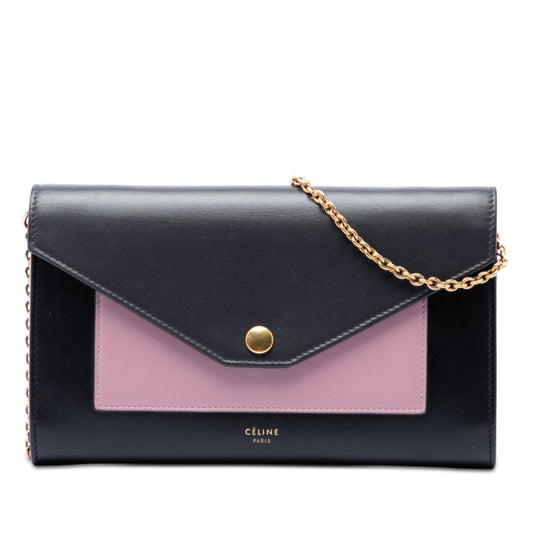 Celine Bicolor Leather Pocket Envelope Wallet On Chain