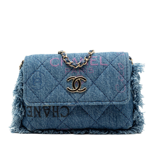 Chanel Fringe Denim Mood Clutch with Chain