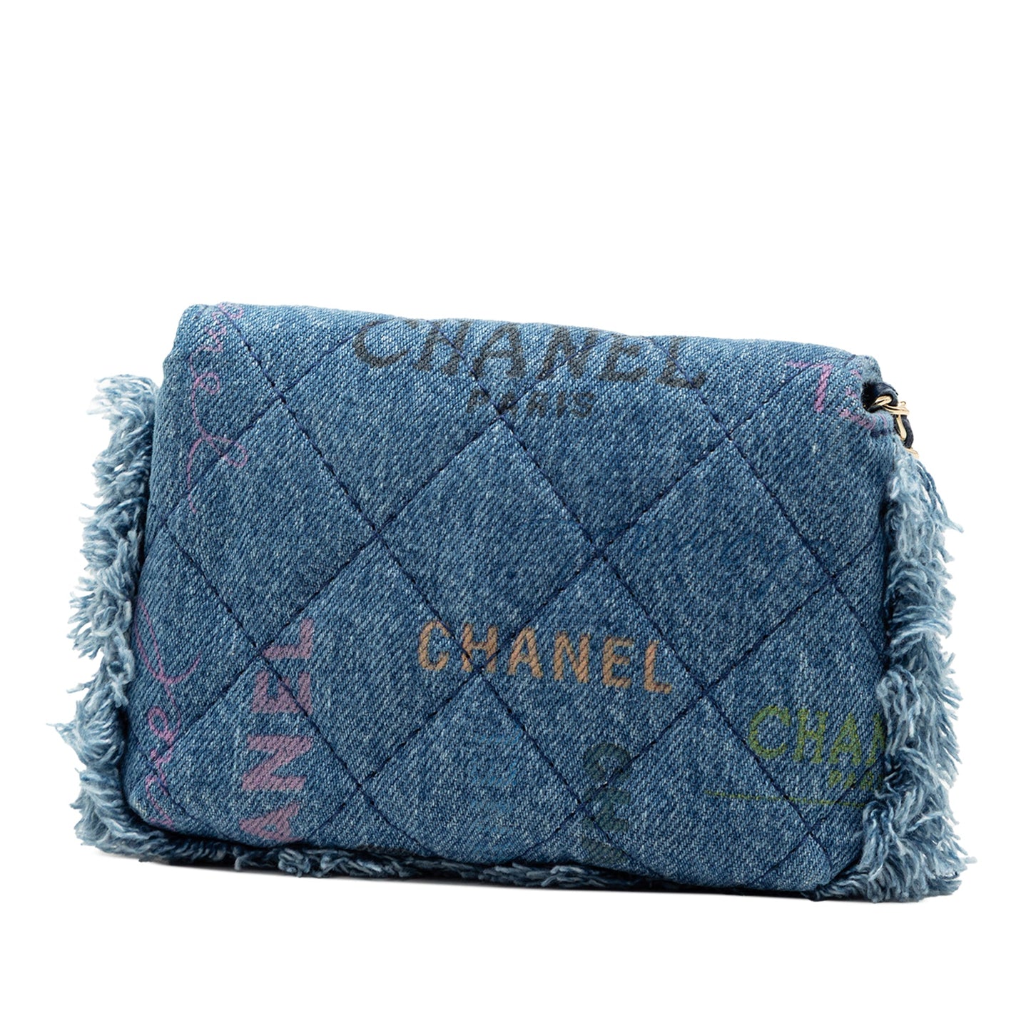 Chanel Fringe Denim Mood Clutch with Chain