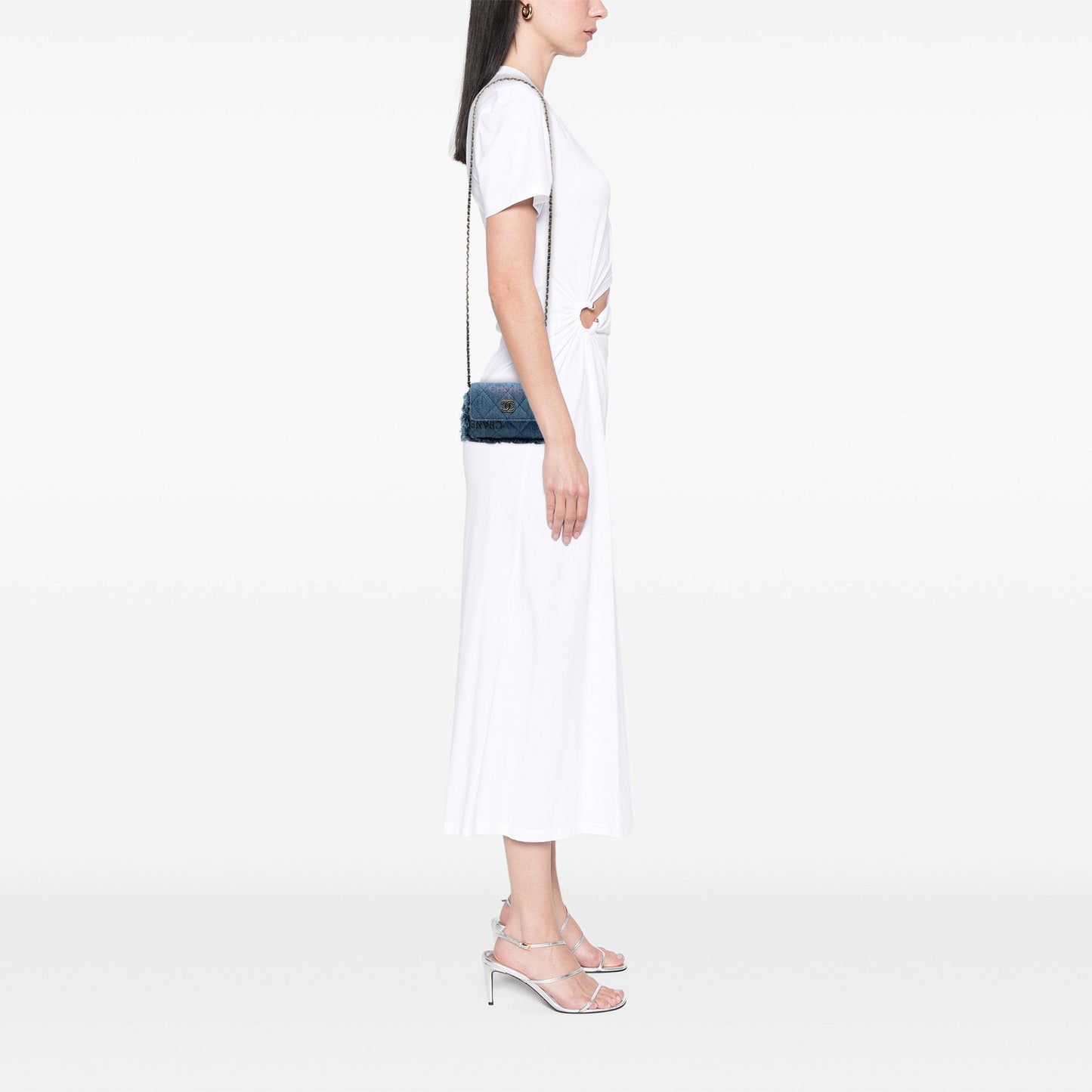 Chanel Fringe Denim Mood Clutch with Chain