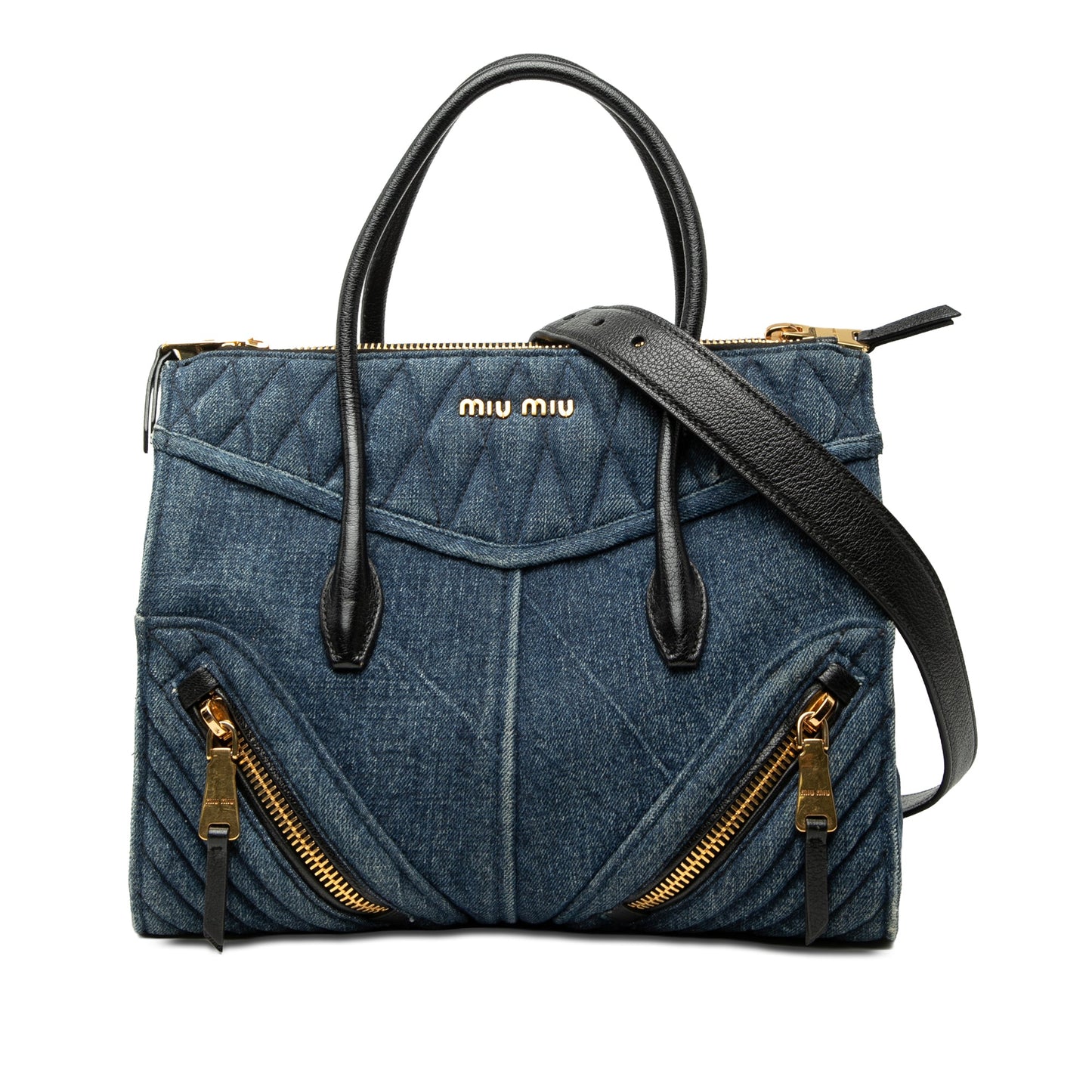 Miu Miu Matelasse Denim Biker Tote
